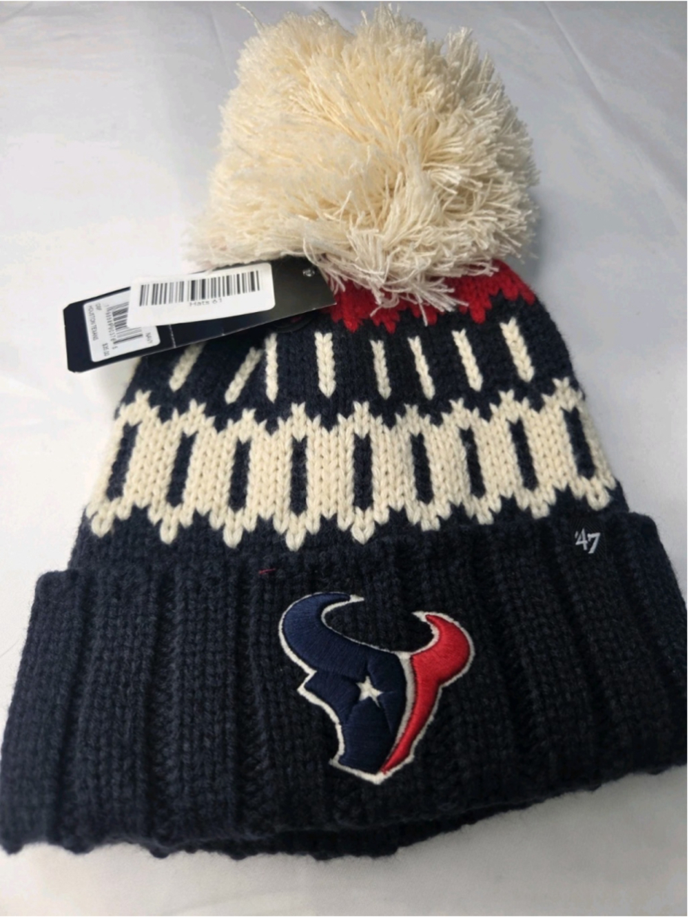 '47 Houston Texans NFL Cuffed Pom Knit Beanie Navy Cream Red New NWT #61
